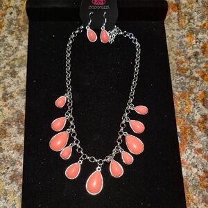 paparazzi Coral Teardrop Bib Necklace with Matching Earrings